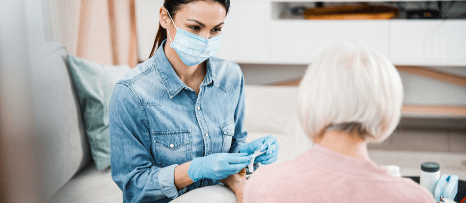 A worker in a medical respite care facility in Los Angeles.